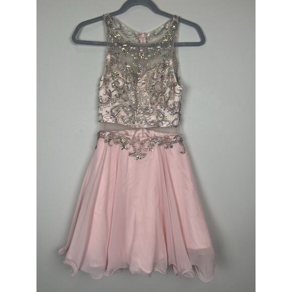 Dancing Queen - 9550 Mock Two-Piece A-Line Short Mini Prom Dress Pink S - Picture 2 of 16